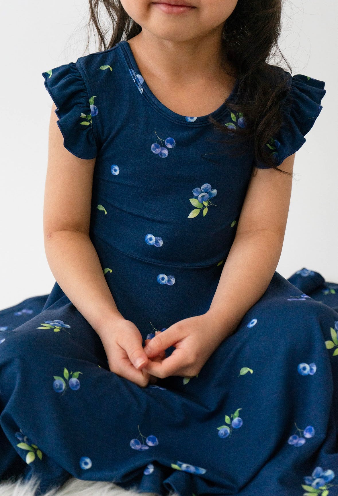 Belan J Ruffled Sleeve Twirl Dress in Blueberries