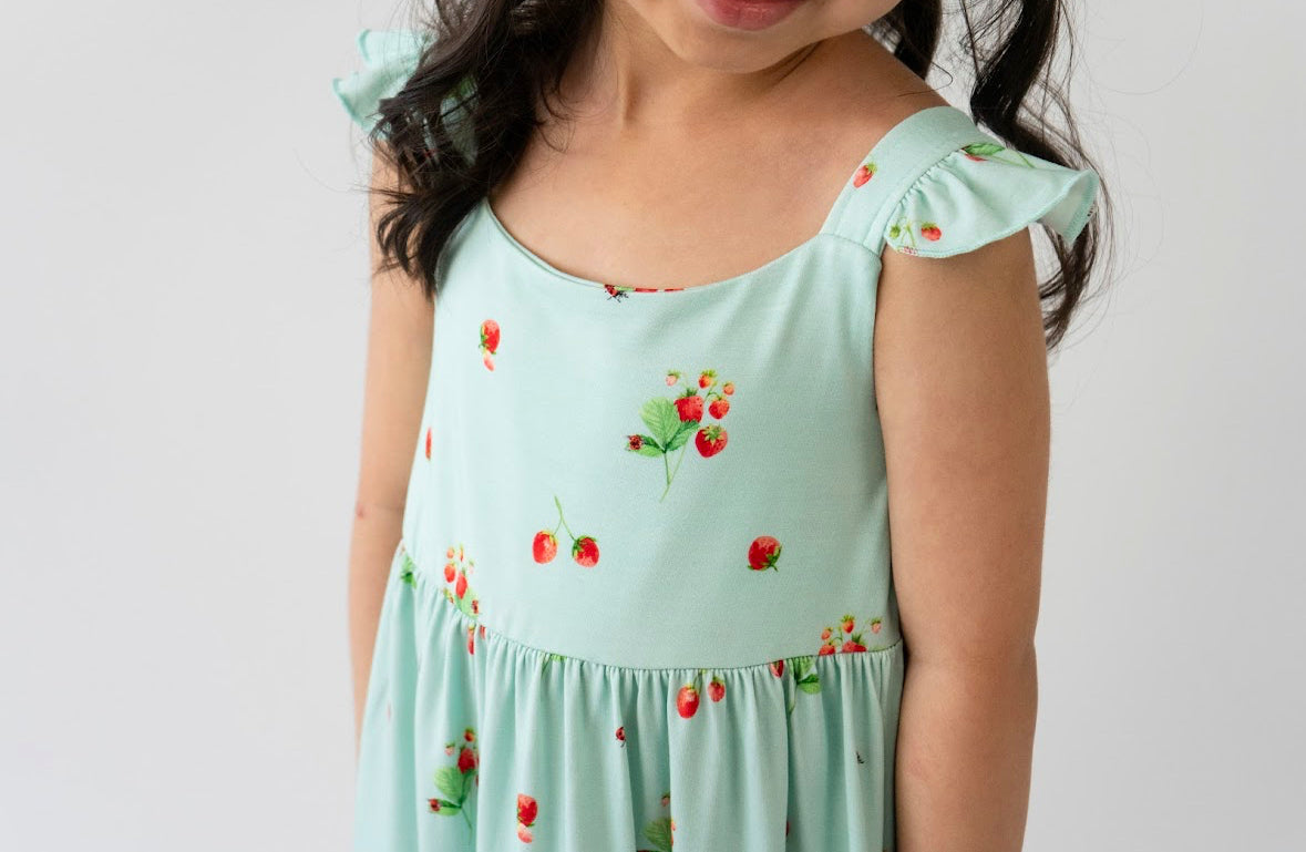 Belan J Ruffled Strap Tiered Dress in Strawberry Garden