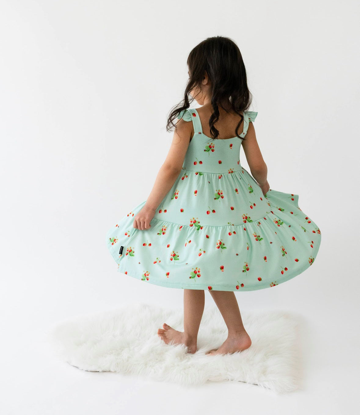 Belan J Ruffled Strap Tiered Dress in Strawberry Garden