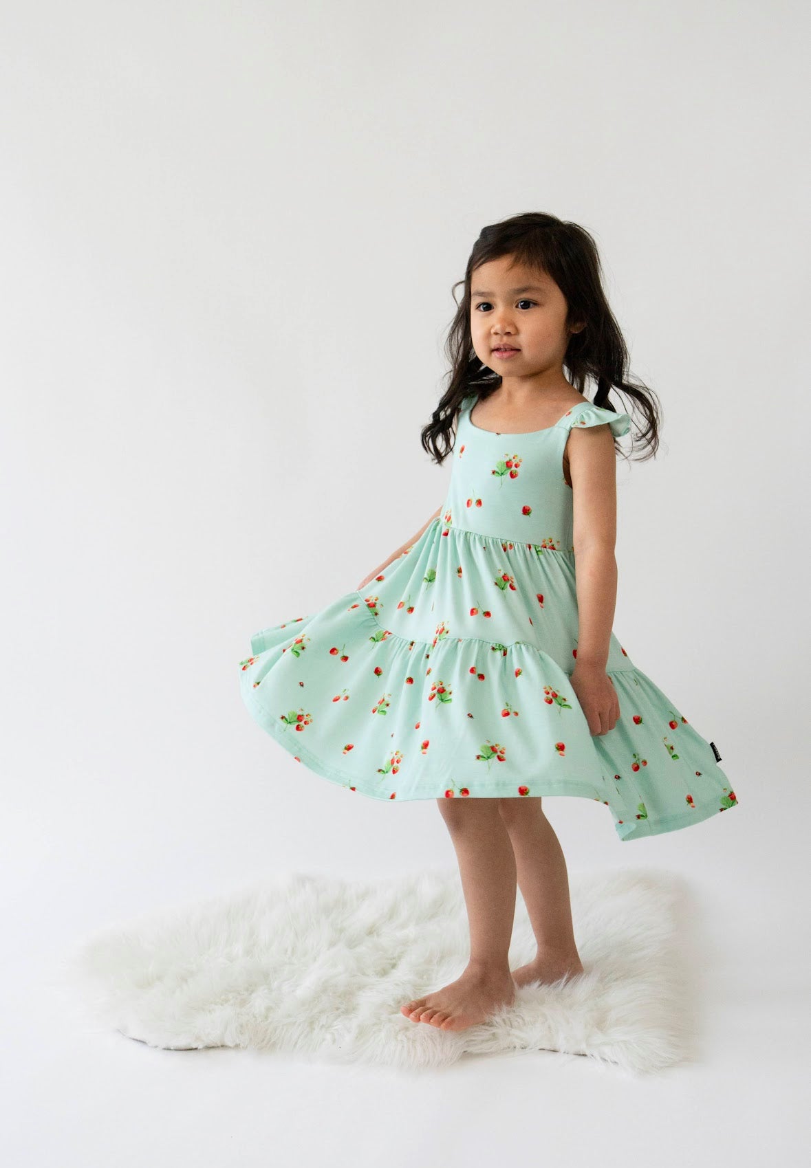 Belan J Ruffled Strap Tiered Dress in Strawberry Garden