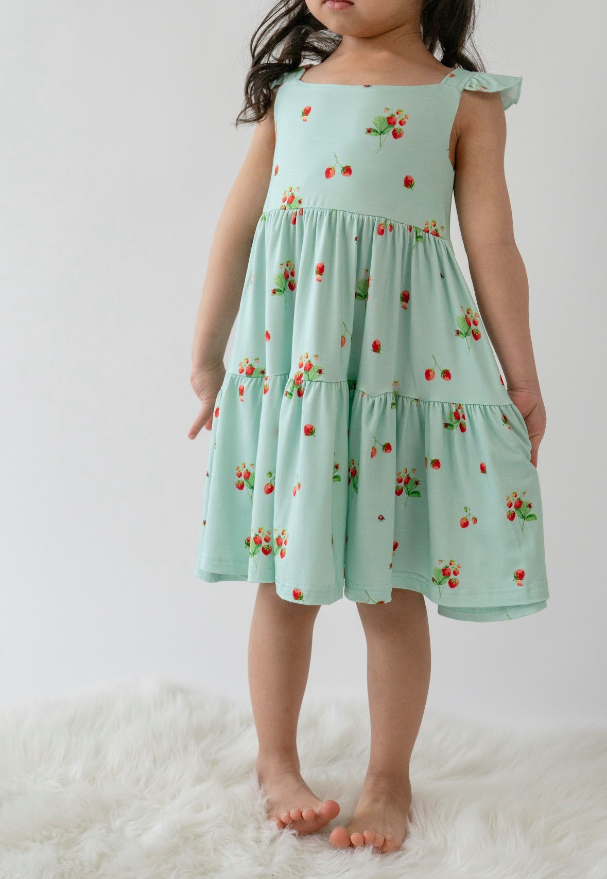 Belan J Ruffled Strap Tiered Dress in Strawberry Garden