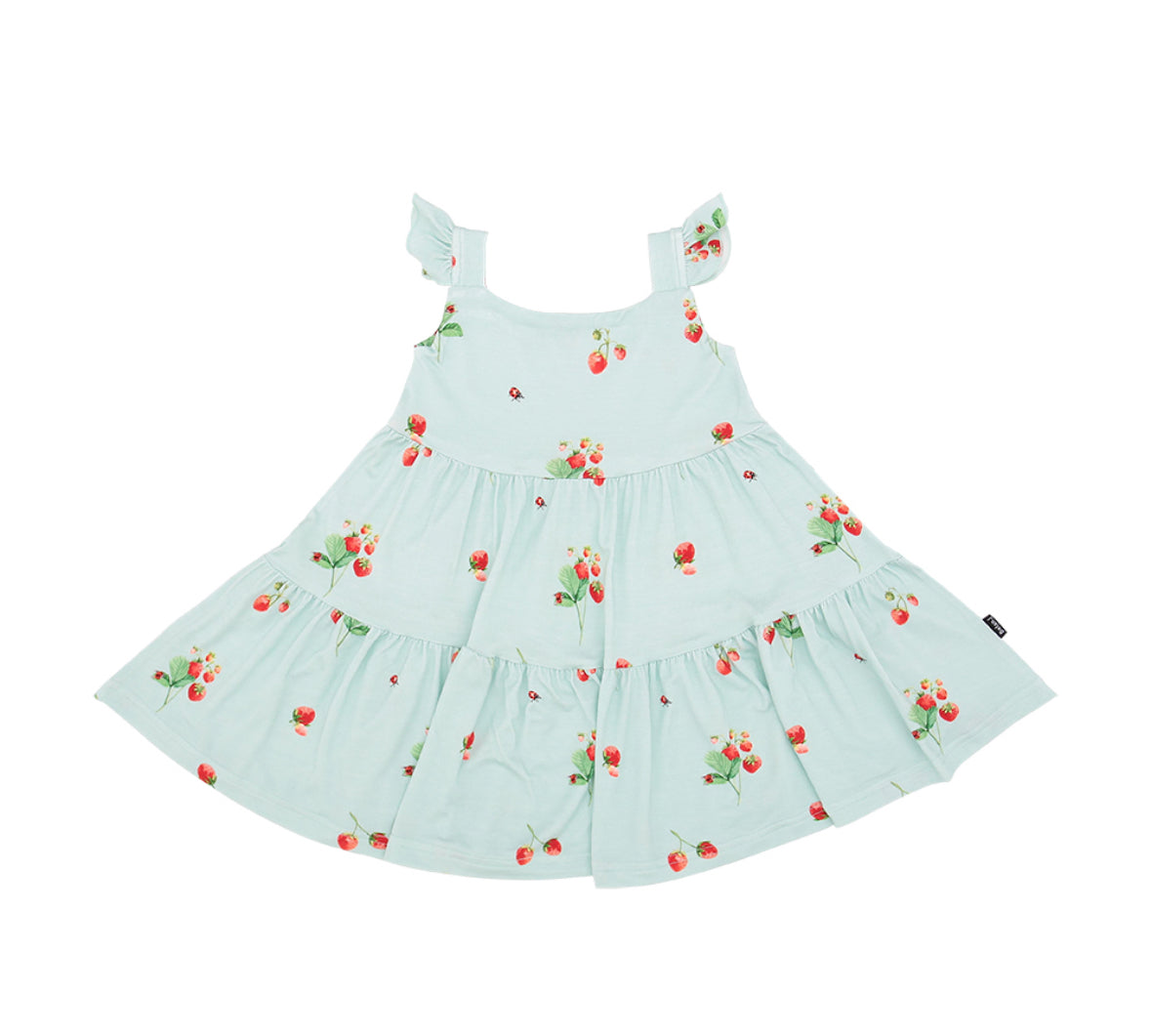 Belan J Ruffled Strap Tiered Dress in Strawberry Garden