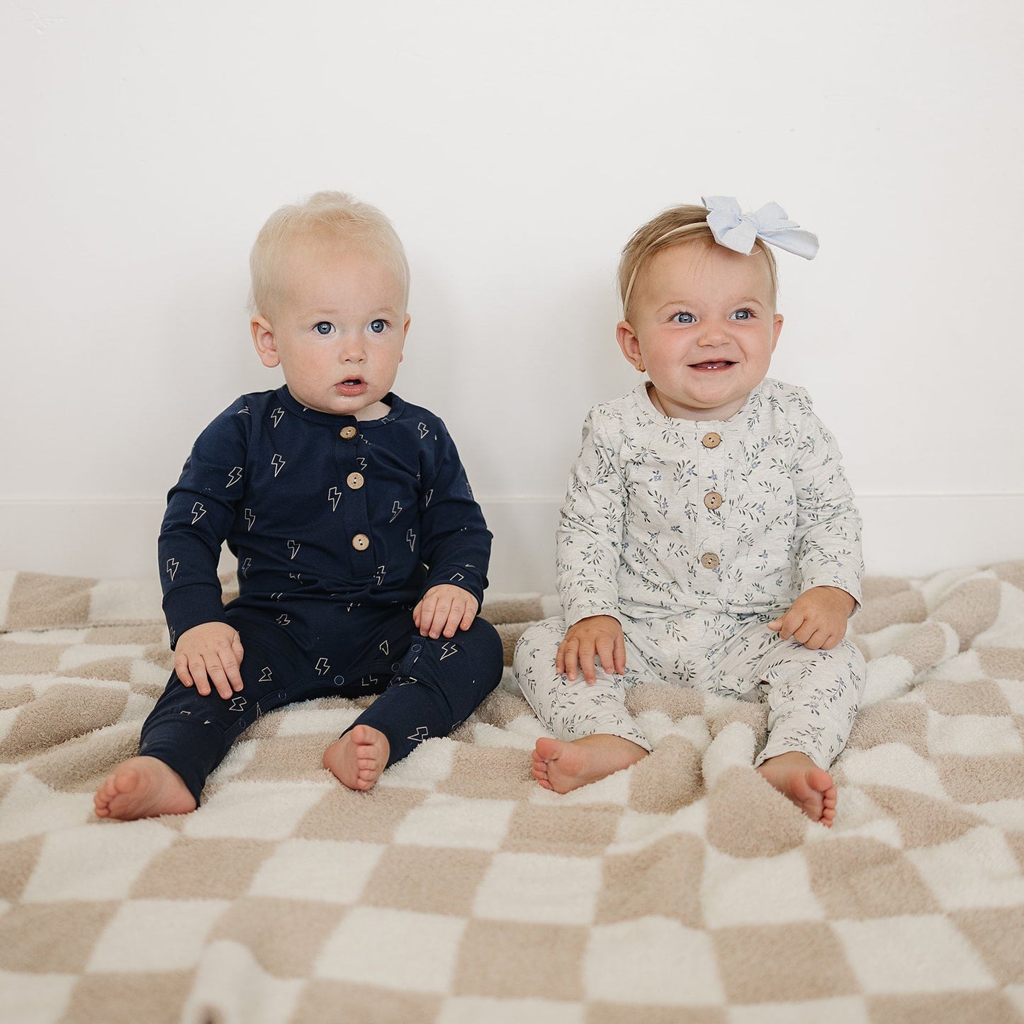 Mebie Baby Blue Vine Button Romper