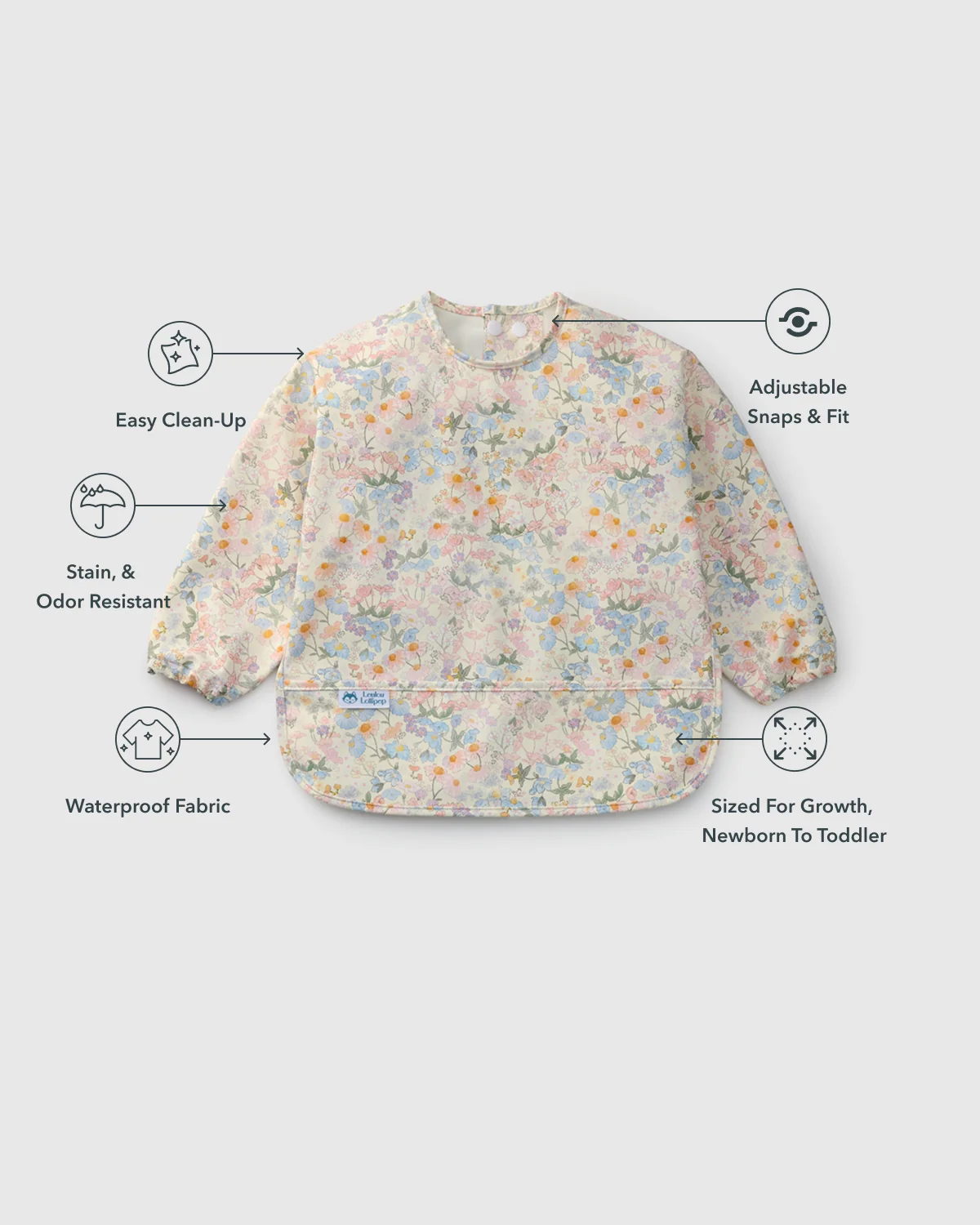 LouLou Lollipop Long Sleeve Bib in English Garden