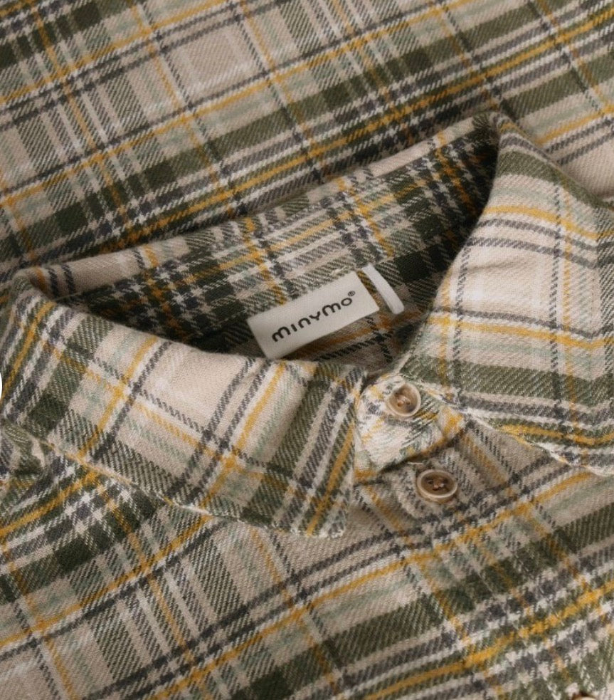 Minymo Button Front Shirt in Feather Grey Check