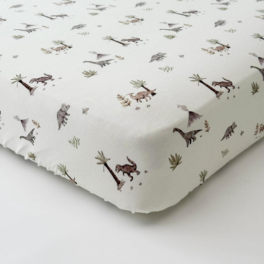 Belan J Bamboo Fitted Crib Sheet in Dinoland