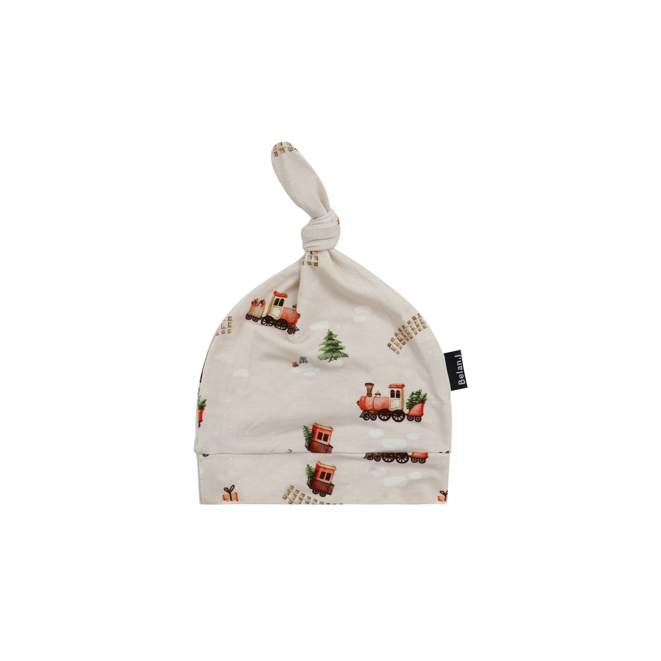 Belan J Knotted Infant Hat in Christmas Train