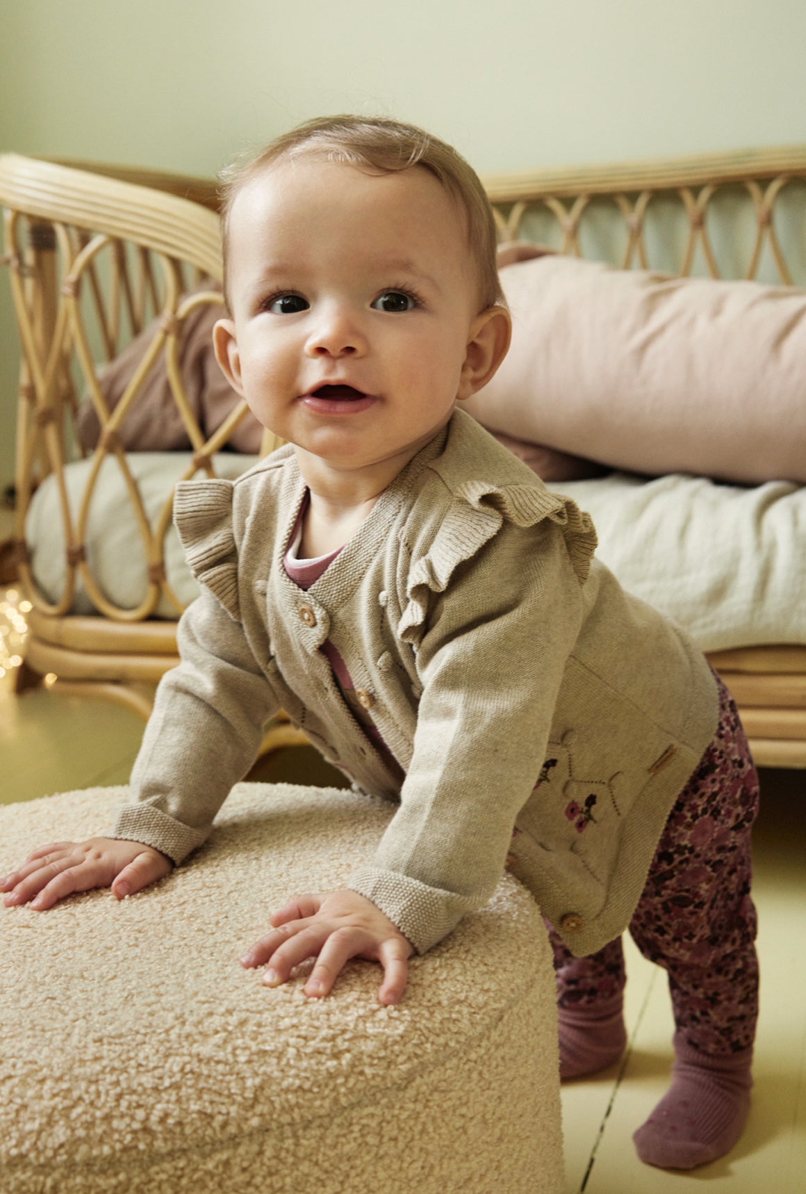 Minymo Knit Cardigan with Embroidered Florals