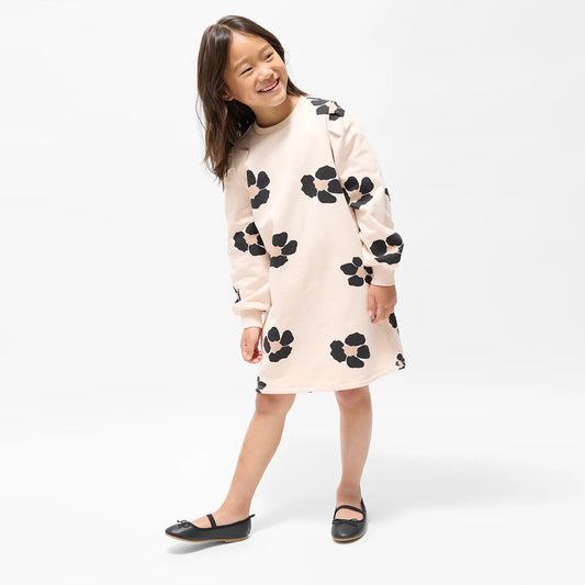 Miles the Label Fleece Sweatshirt Dress in Bold Floral on Almond