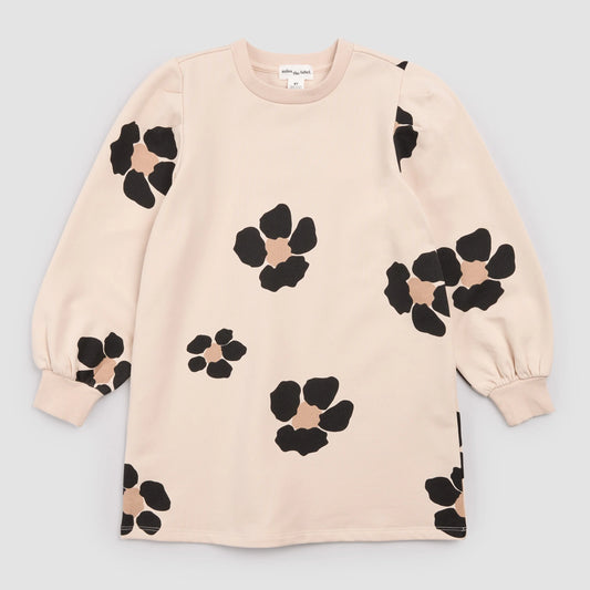 Miles the Label Fleece Sweatshirt Dress in Bold Floral on Almond