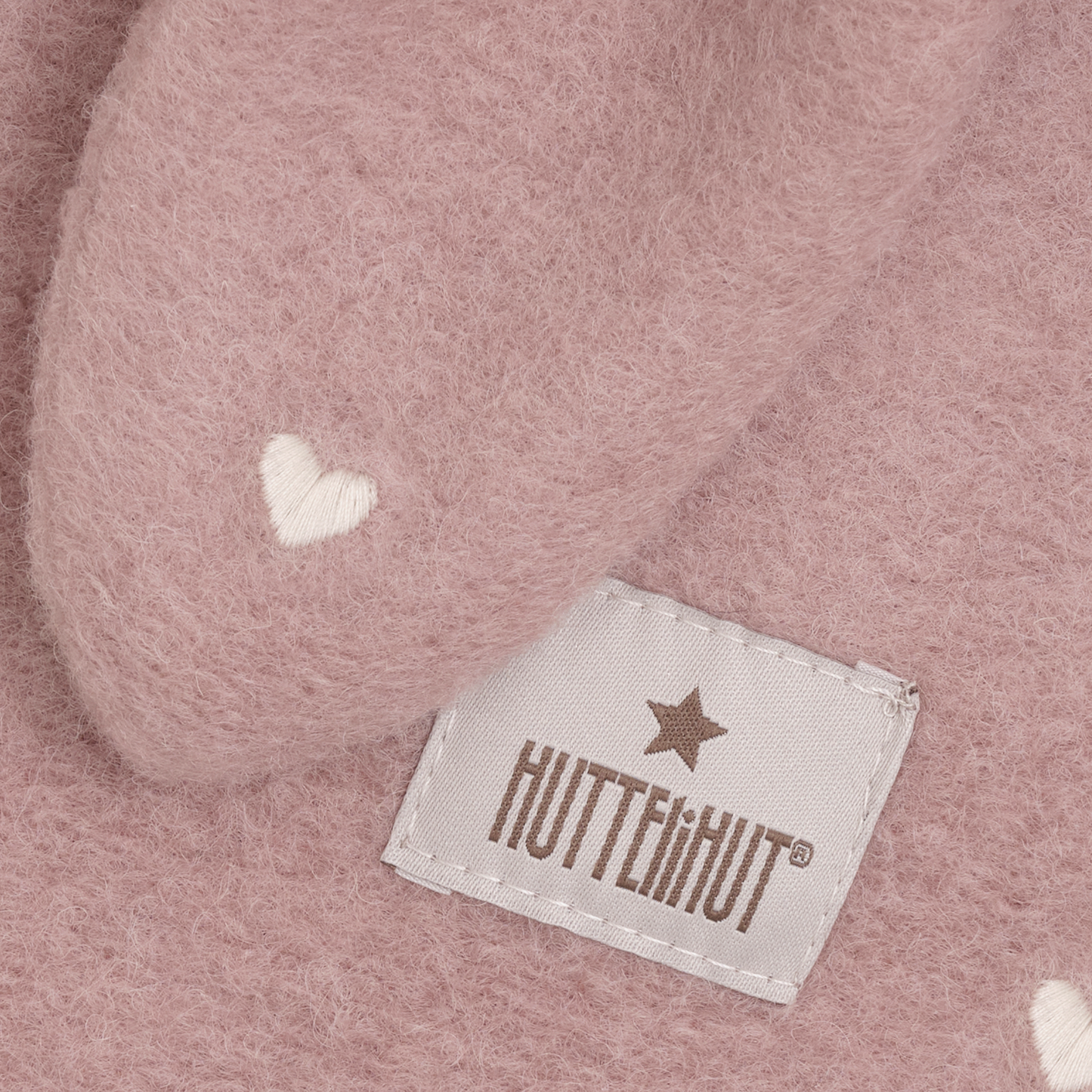 Huttelihut Balaclava with Ears with Embroidered Hearts in Deauville Mauve