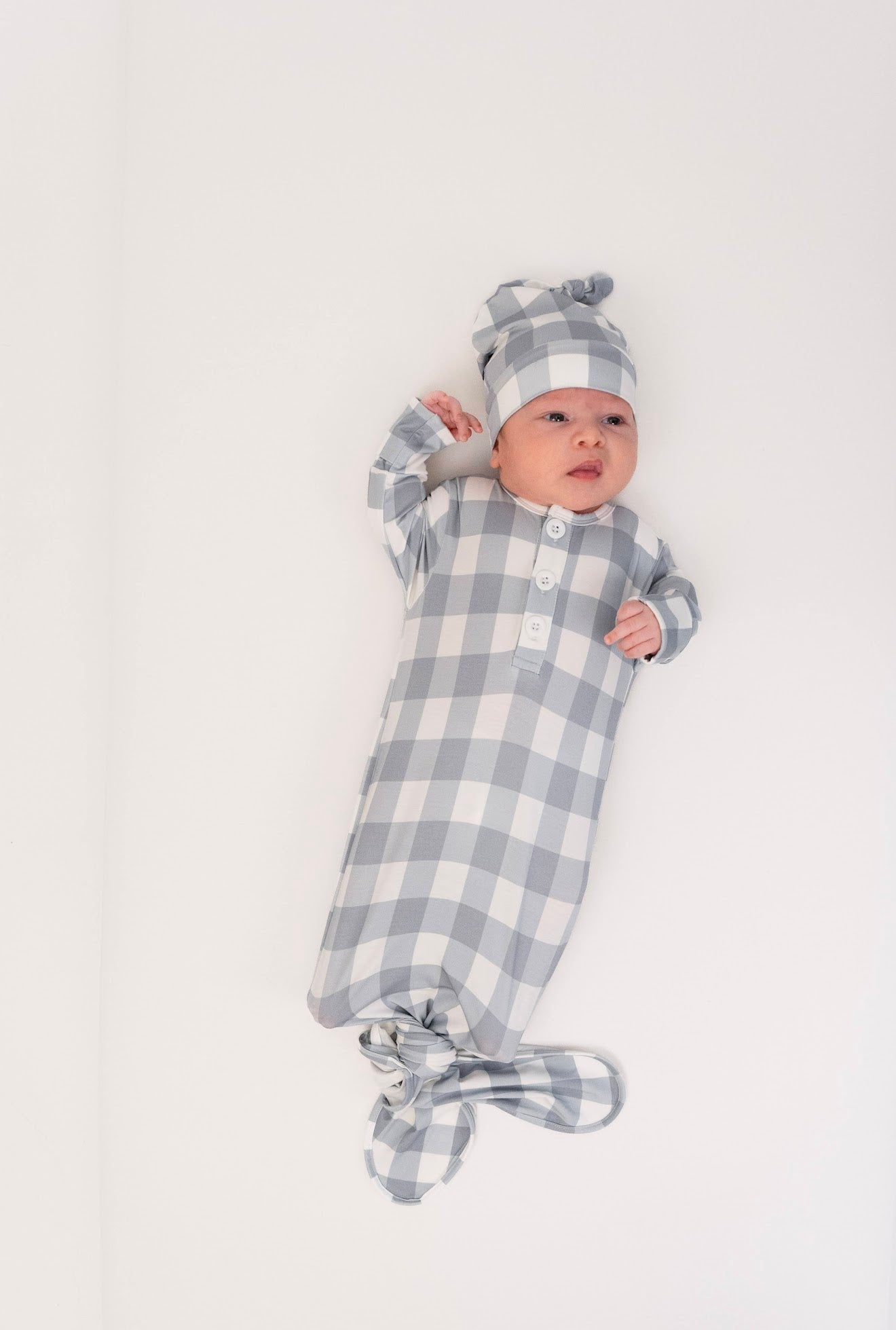 Belan J Knotted Sleep Gown in Denim Plaid