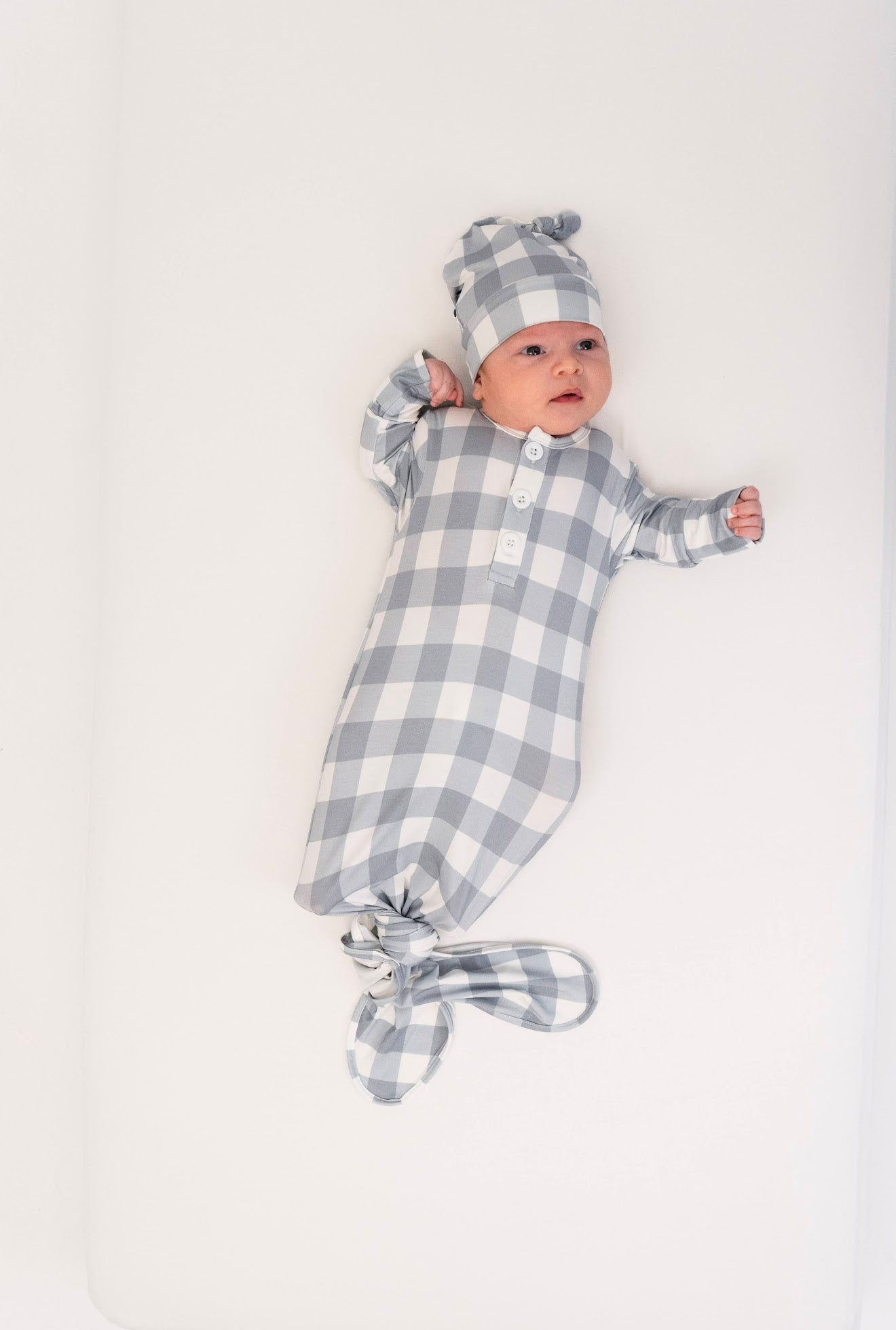Belan J Knotted Sleep Gown in Denim Plaid