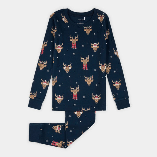 Petit Lem 2 Piece Pj Set in Reindeer Run on Dress Blues