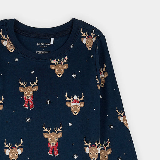 Petit Lem 2 Piece Pj Set in Reindeer Run on Dress Blues