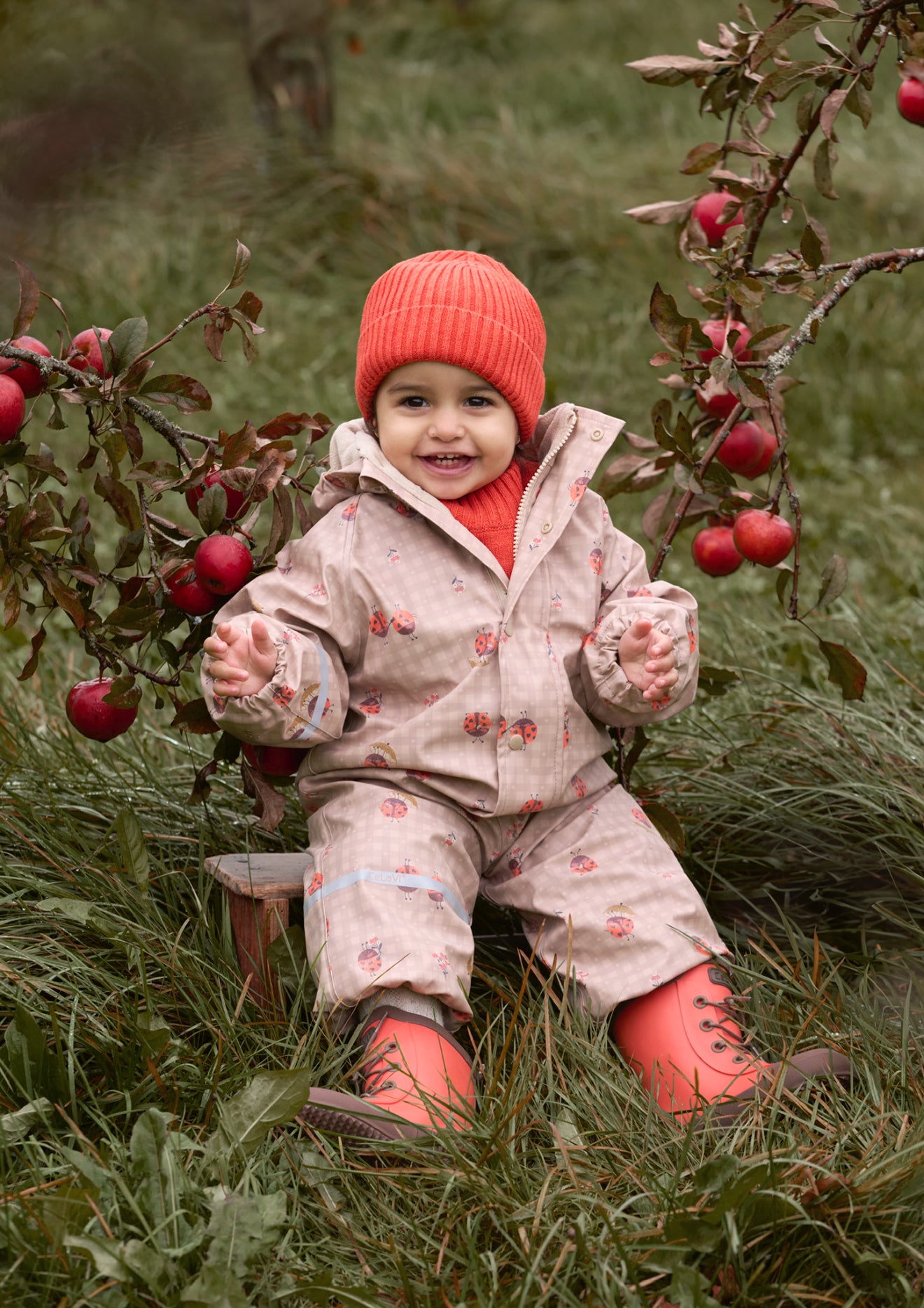 CeLaVi Fleece Lined One Piece Rain Suit in Nasturtium