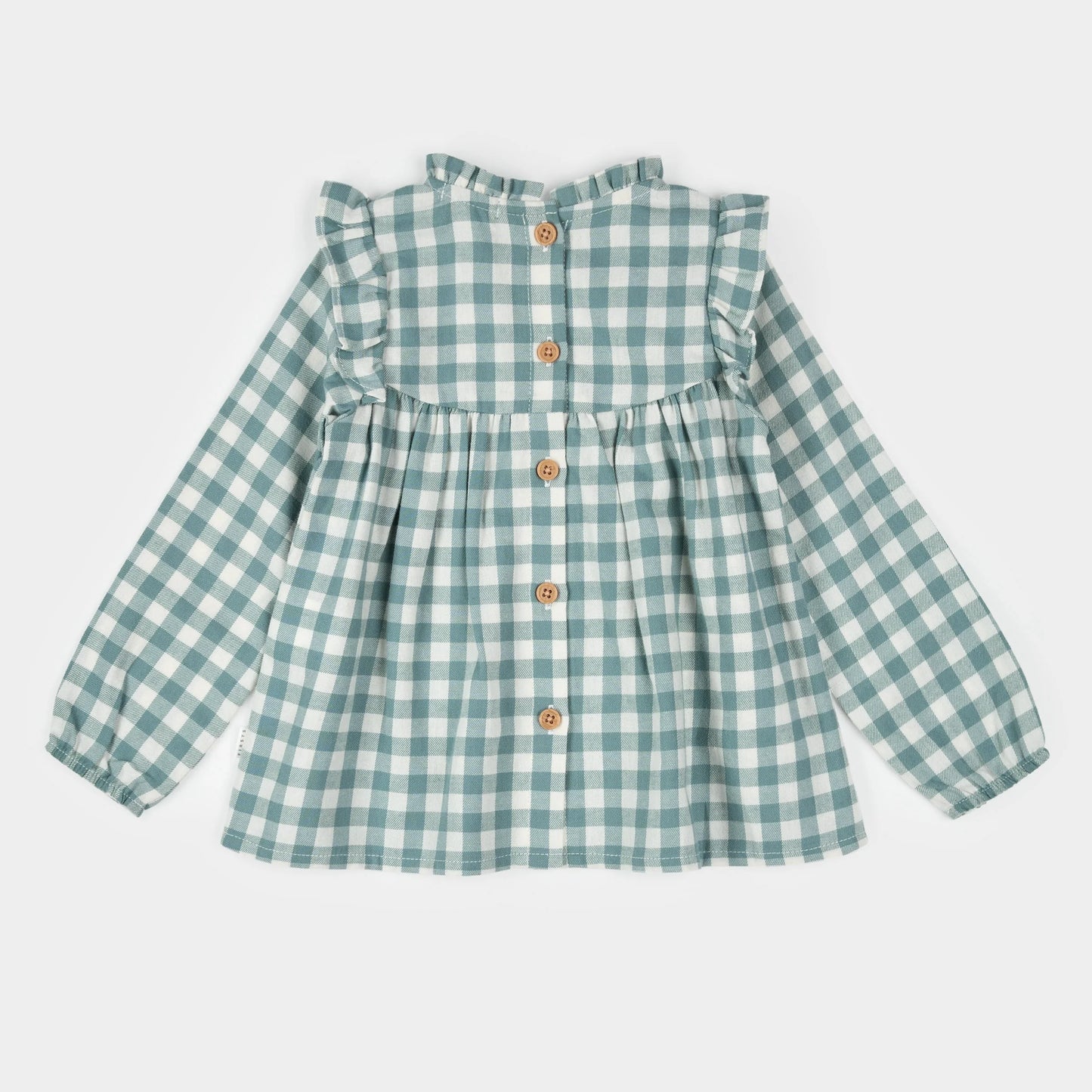 Petit Lem Teal Gingham Brushed Twill Dress Set