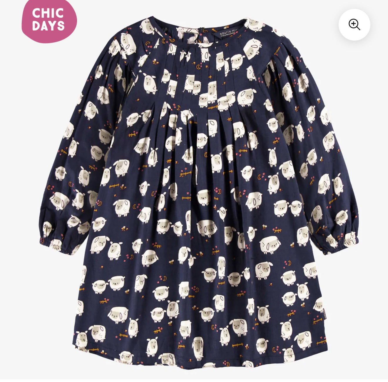Souris Mini Navy Blue Dress with Sheep Pattern