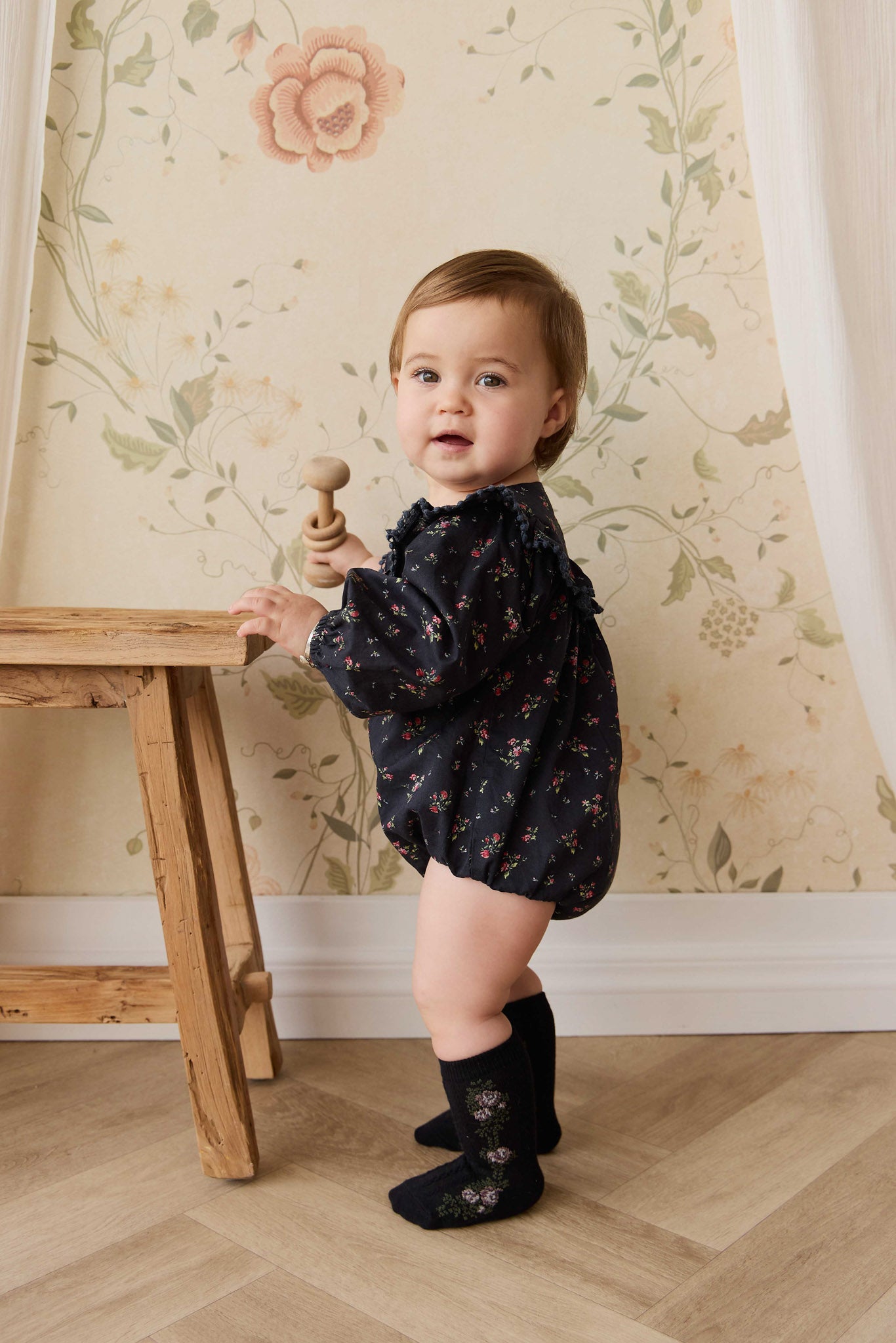 Jamie Kay Tasha Floral Jacquard Sock in Black Beauty