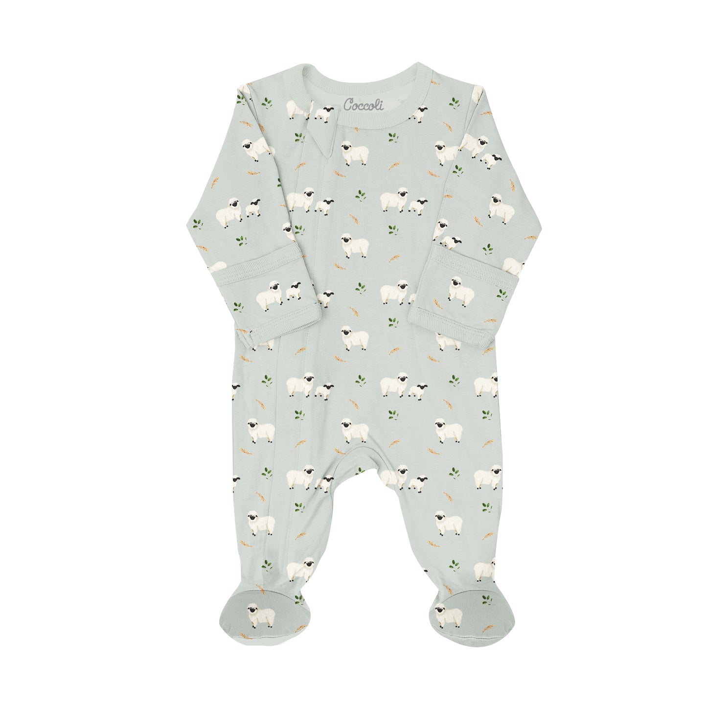 Coccoli Modal Zipper Footie in Sheep on Mercury