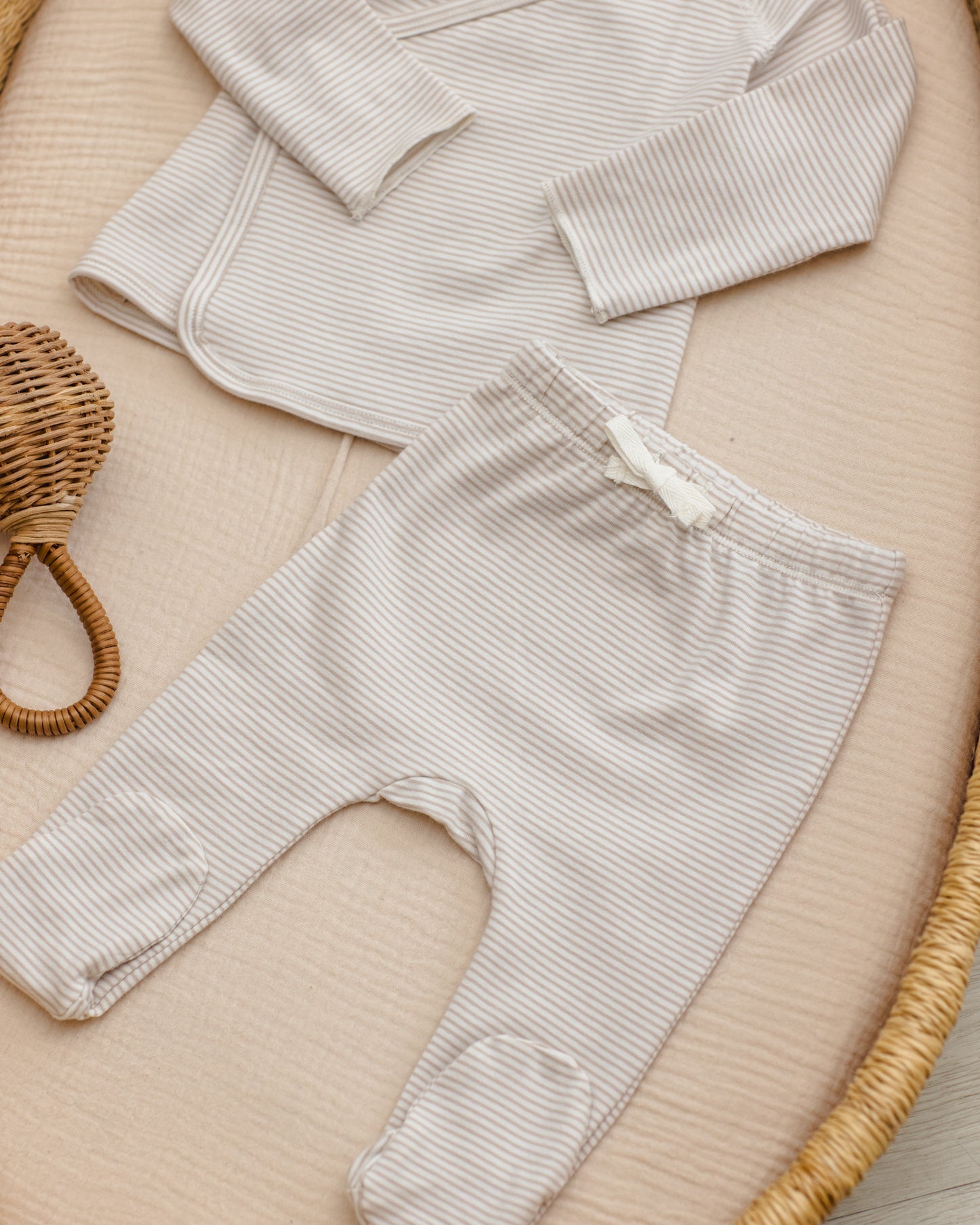 Quincy Mae Knotted Baby Hat in Oat Microstripe