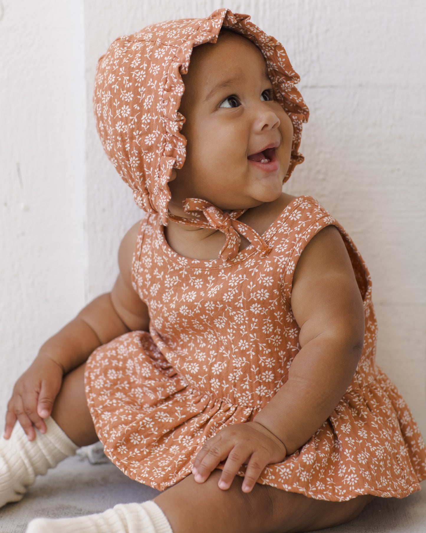 Quincy Mae Woven Ruffle Baby Bonnet in Poppy Floral