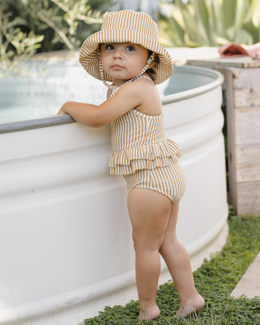 Quincy Mae Ruffled One Piece Swimsuit in Honey Stripe