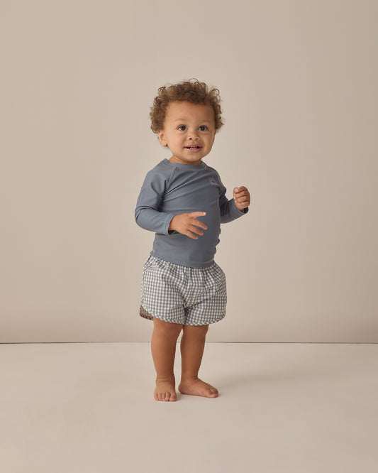 Quincy Mae Swim Short in Ocean Gingham