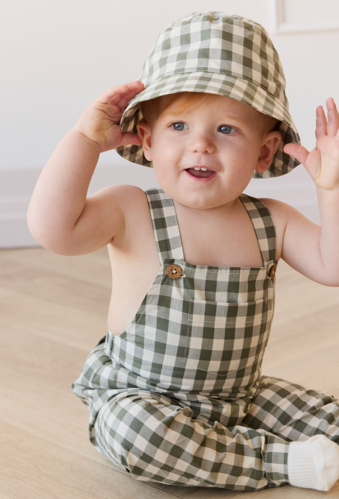 Organic Cotton Kingston Overall in Gingham Grape Leaf