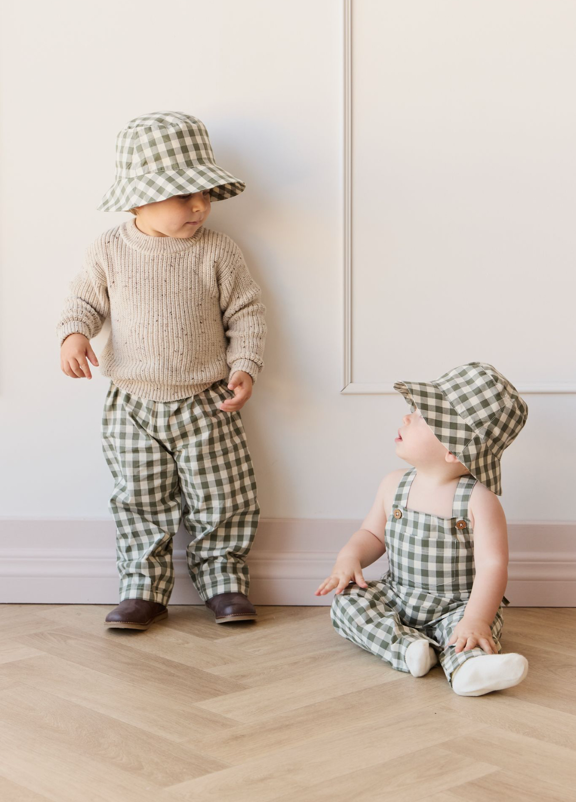 Organic Cotton Kingston Overall in Gingham Grape Leaf