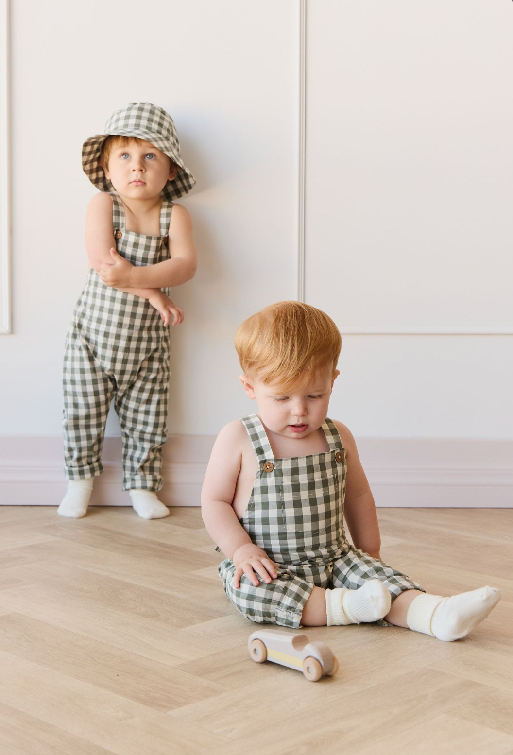Organic Cotton Kingston Overall in Gingham Grape Leaf