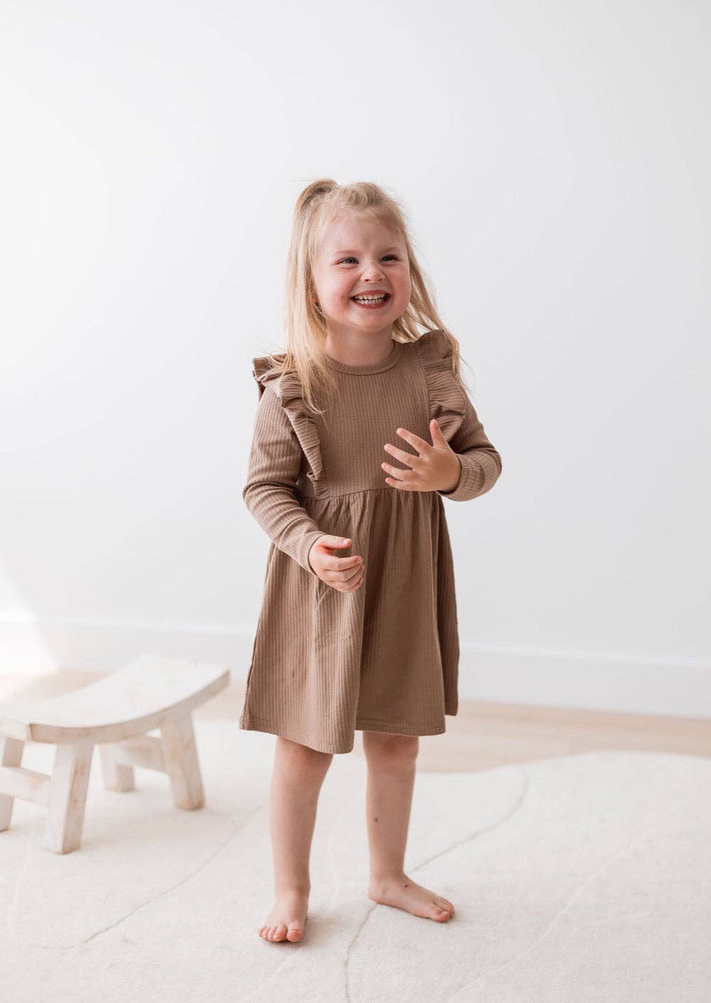Mila & Co. Ribbed Flutter Dress in Cappuccino
