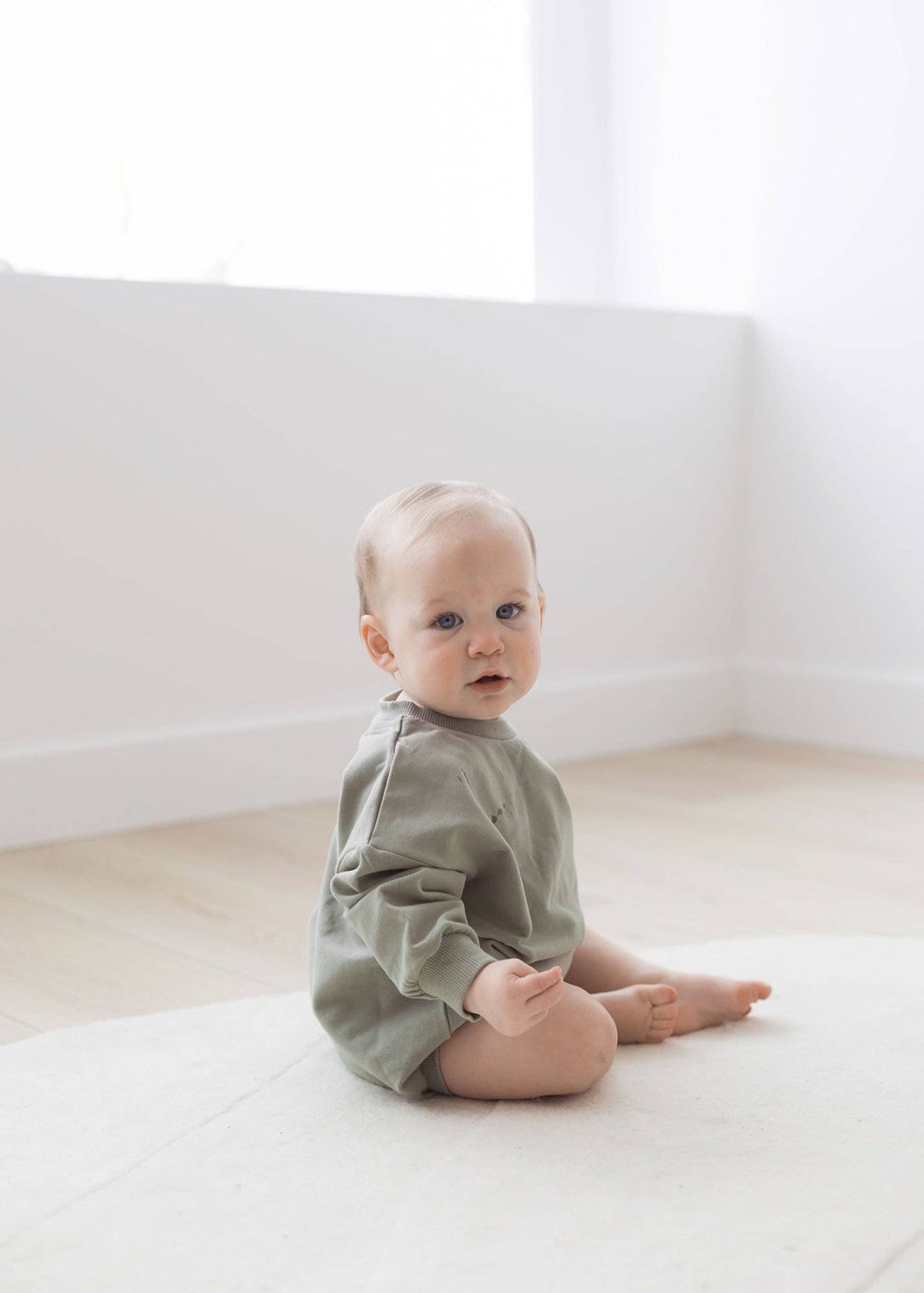 Mila & Co. Sweatshirt Bubble Romper in Basil