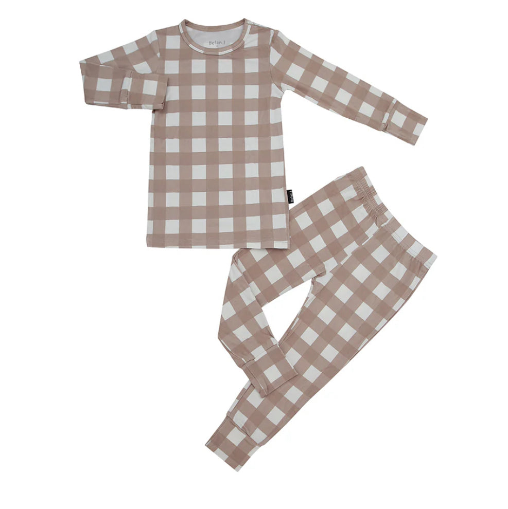 Belan J 2 Piece PJ Set in Taupe Plaid