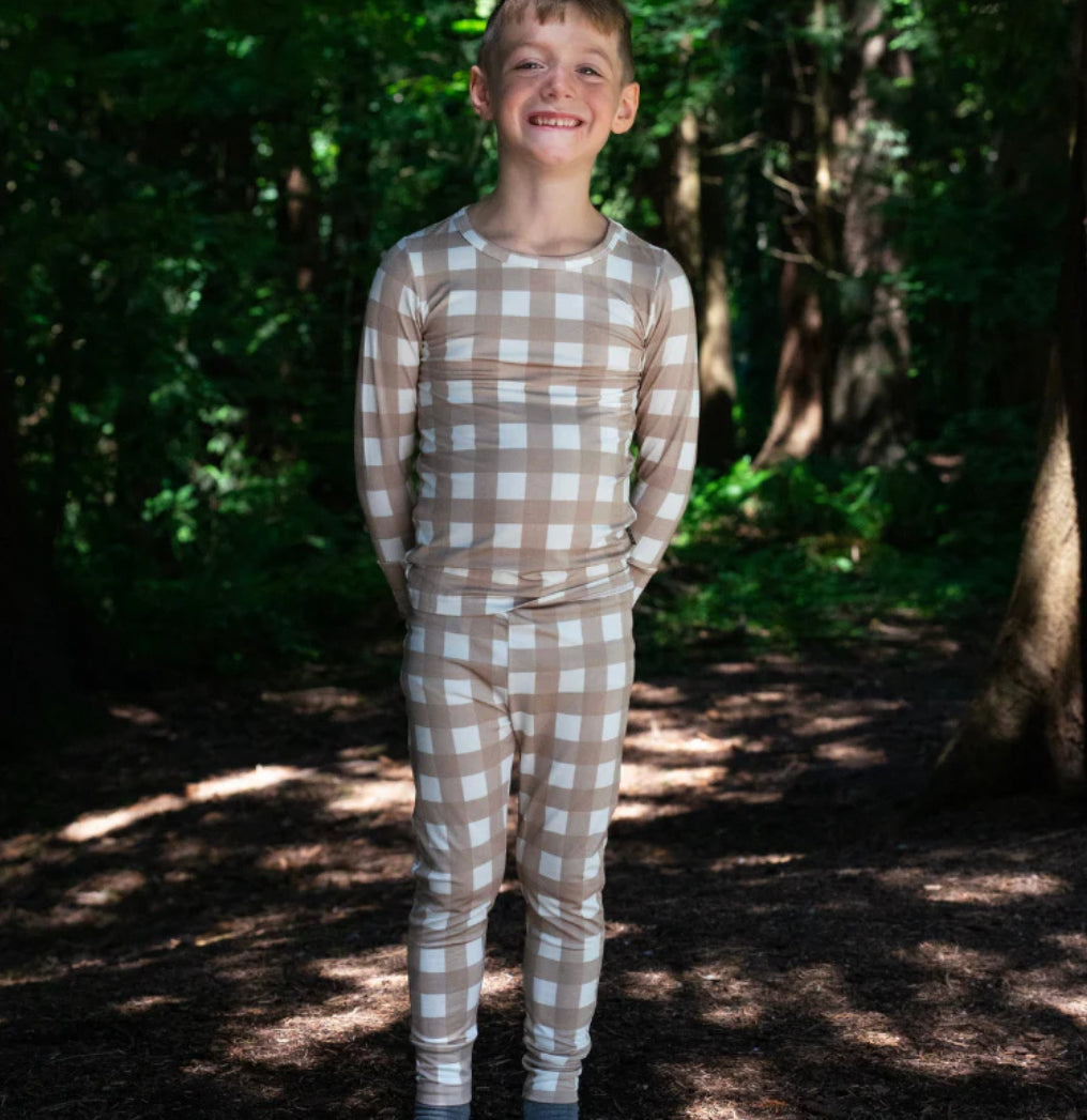 Belan J 2 Piece PJ Set in Taupe Plaid