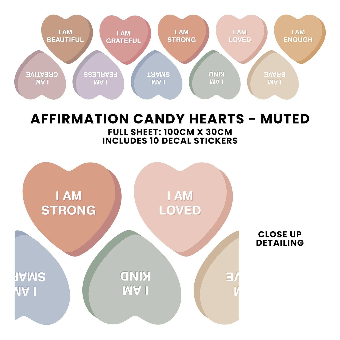 Cherrypick Peel & Stick Fabric Wall Stickers - Affirmation Candy Hearts (Muted)