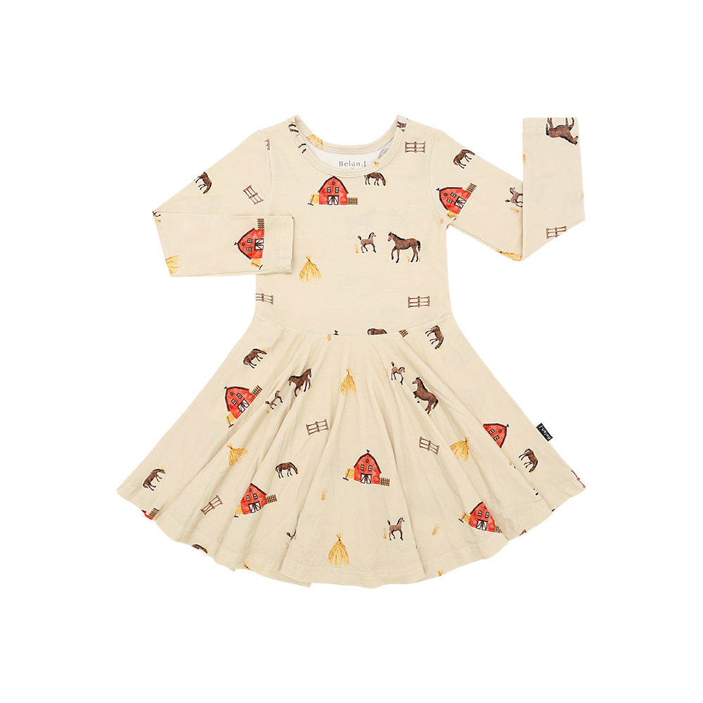 Belan J Long Sleeve Twirl Dress in Hay Neighbour
