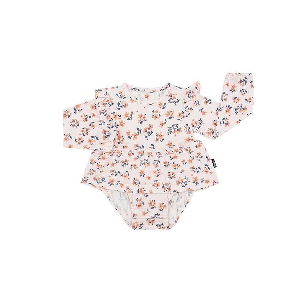 Belan J Bamboo Long Sleeve Skirted Onesie in Peachy Blossom