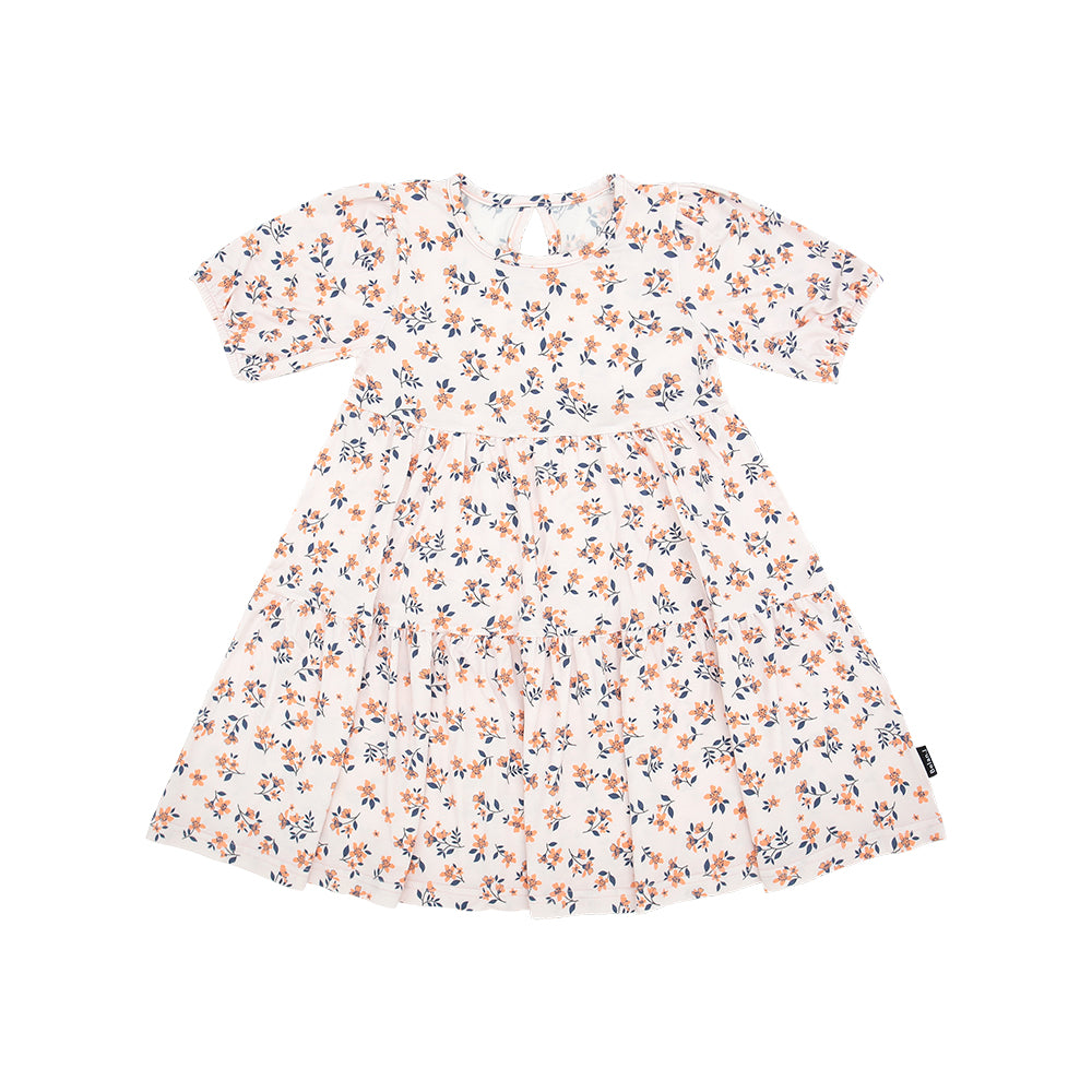 Belan J Short Sleeve Tiered Dress in Peachy Blossom