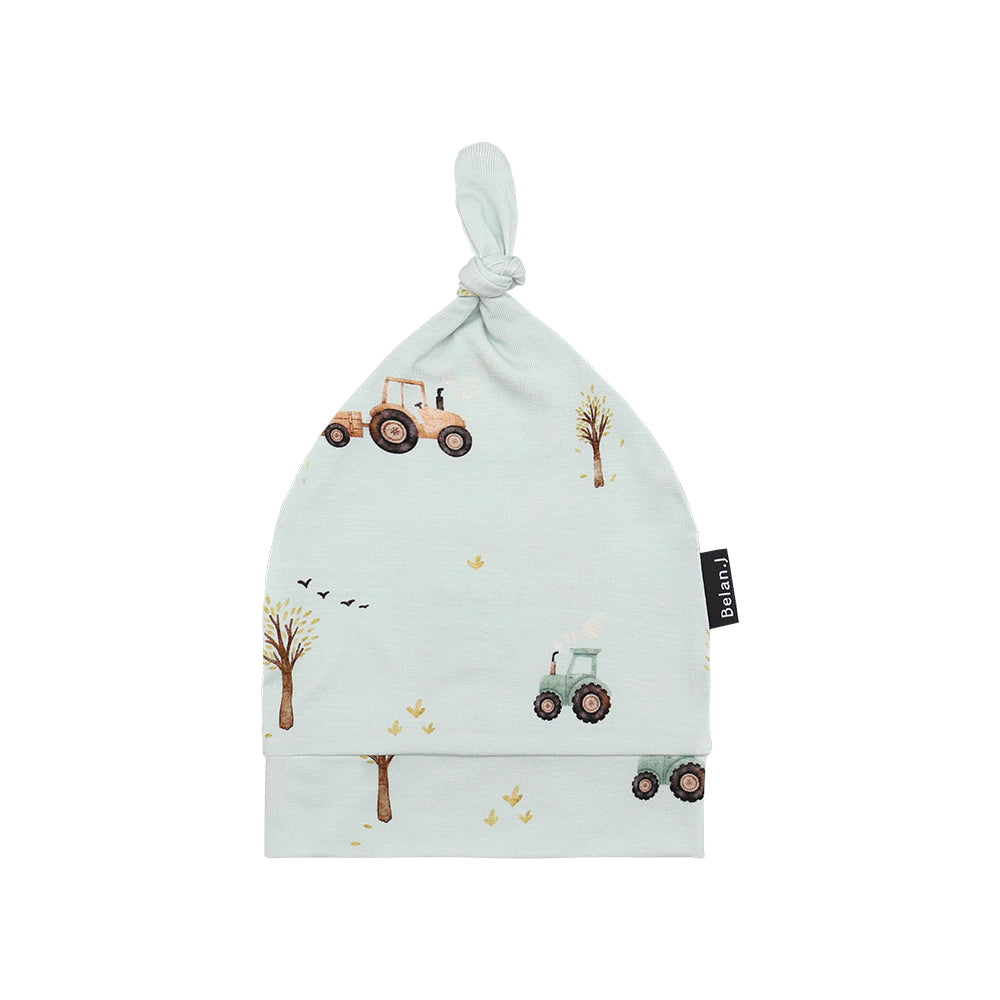 Belan J Knotted Infant Hat in Tractors