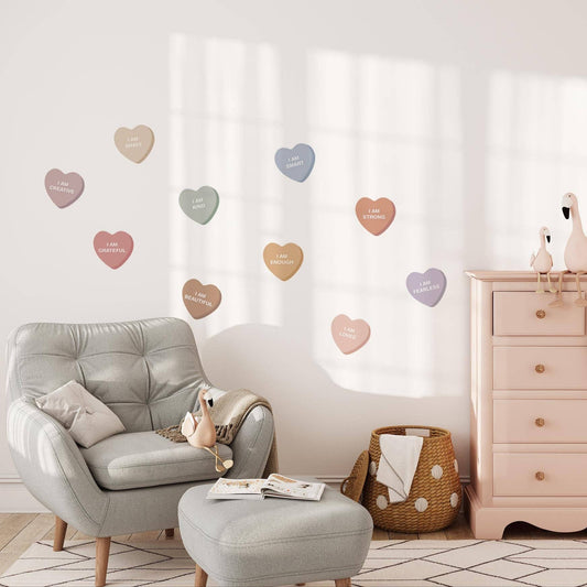 Cherrypick Peel & Stick Fabric Wall Stickers - Affirmation Candy Hearts (Muted)