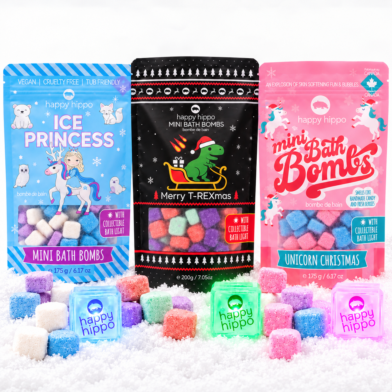 Happy Hippo Unicorn Christmas Mini Bath Bombs with Bath Light