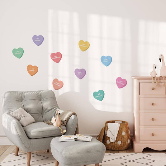 Cherrypick Peel & Stick Fabric Wall Stickers - Affirmation Candy Hearts (Bright)