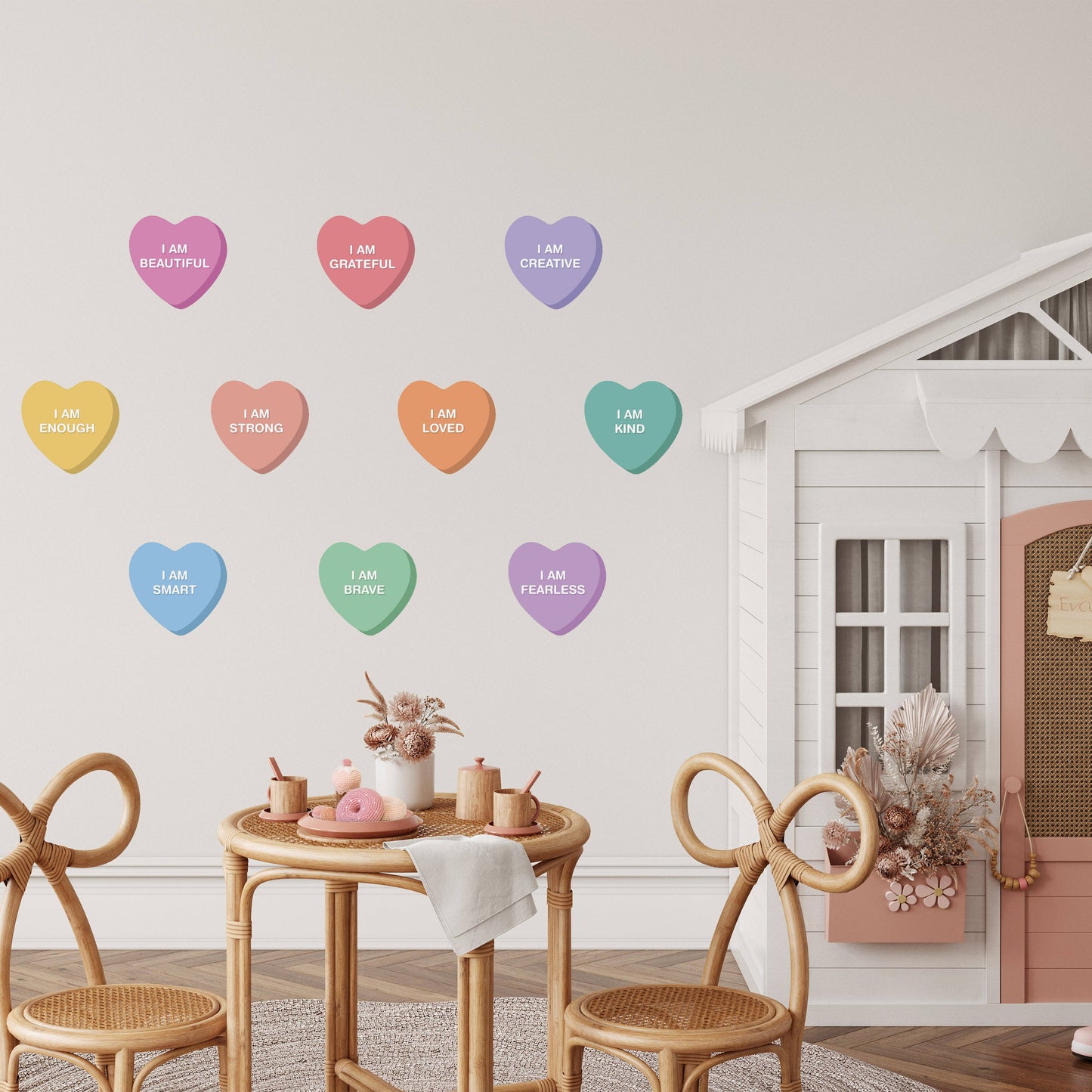 Cherrypick Peel & Stick Fabric Wall Stickers - Affirmation Candy Hearts (Bright)
