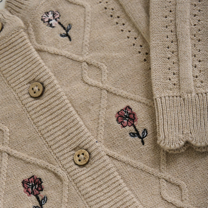 Minymo Knit Cardigan with Embroidered Florals