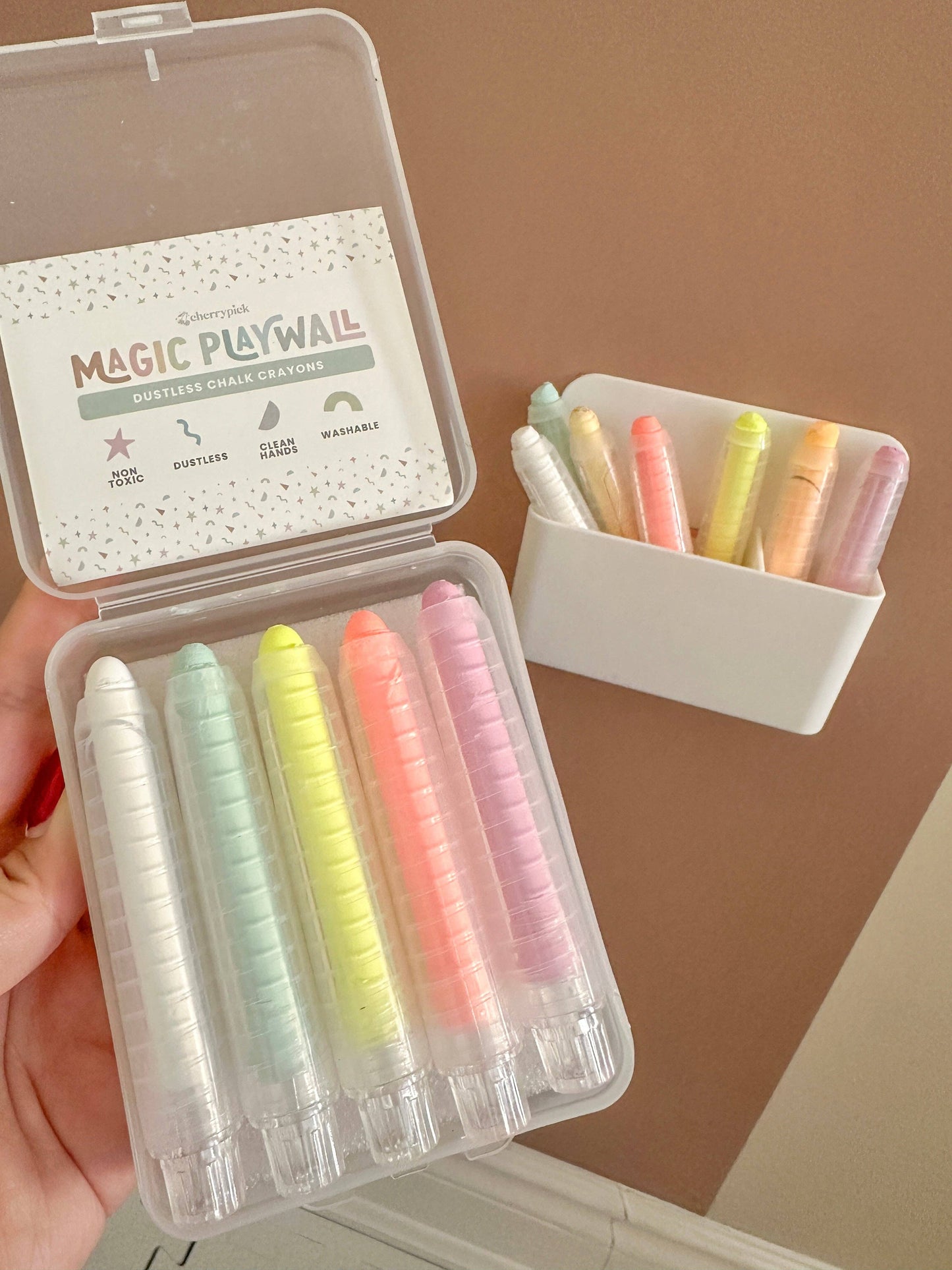 Cherrypick Dustless Chalk Crayons + Magnetic Holder Bundle for Magic Playwall