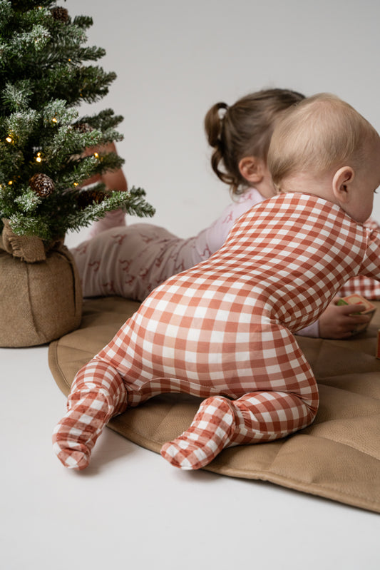 Pip + Phee Ribbed Bamboo Footed Sleeper in Amber Gingham
