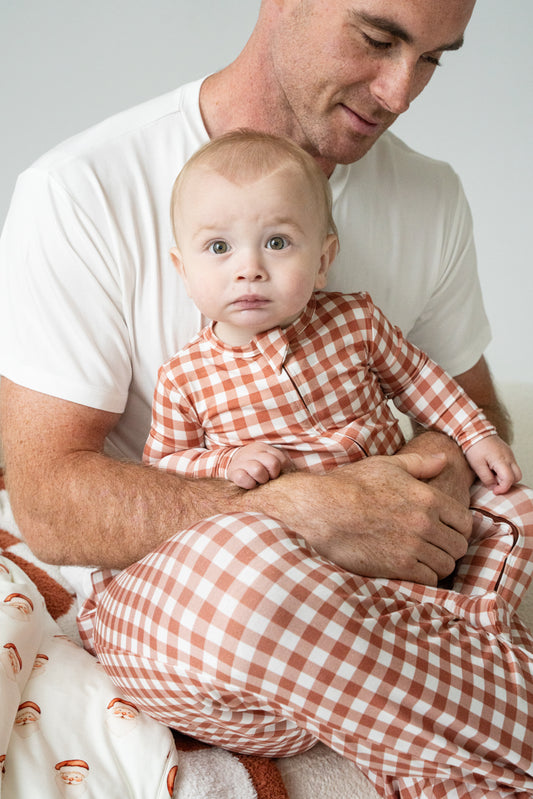 Pip + Phee Ribbed Bamboo Footed Sleeper in Amber Gingham