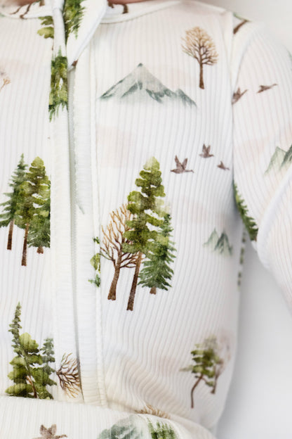 Belan J Ribbed Bamboo Footed Sleeper in Misty Forest