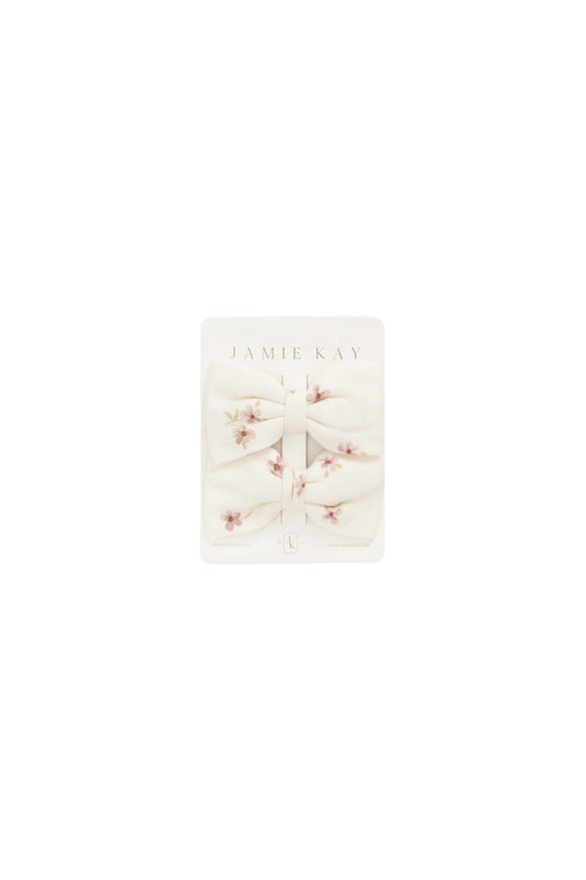 Organic Cotton Noelle 2 Pk Bow in Simple Flowers Egret
